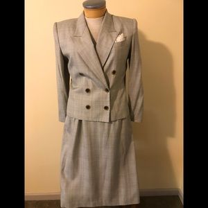 Vtg Kasper for A.S.L. Sage Green Plaid Double Breasted Coat & Pencil Skirt, NWOT